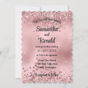 Elegant Faux Pink Glitter and Foil Wedding Invitation