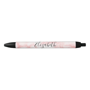 Elegant Faux Pink Marble Black Script Add YourName Ink Pen