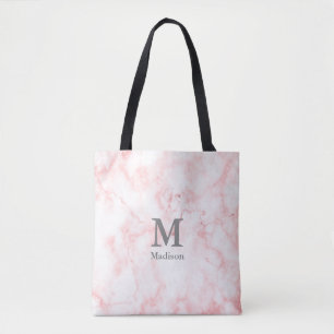 Elegant Faux Pink Marble Grey Initials Monogram Tote Bag