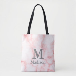 Elegant Faux Pink Marble Name Monogram Template Tote Bag