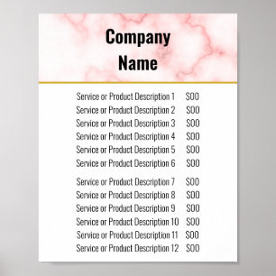 Elegant Faux Pink Marble Price List Poster