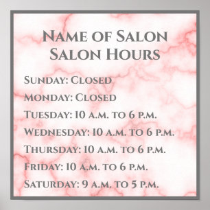Elegant Faux Pink Marble Salon Hours Poster