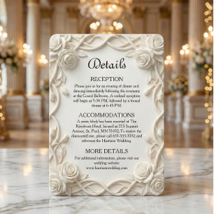 Elegant Faux Plaster Floral Relief Formal Wedding Enclosure Card