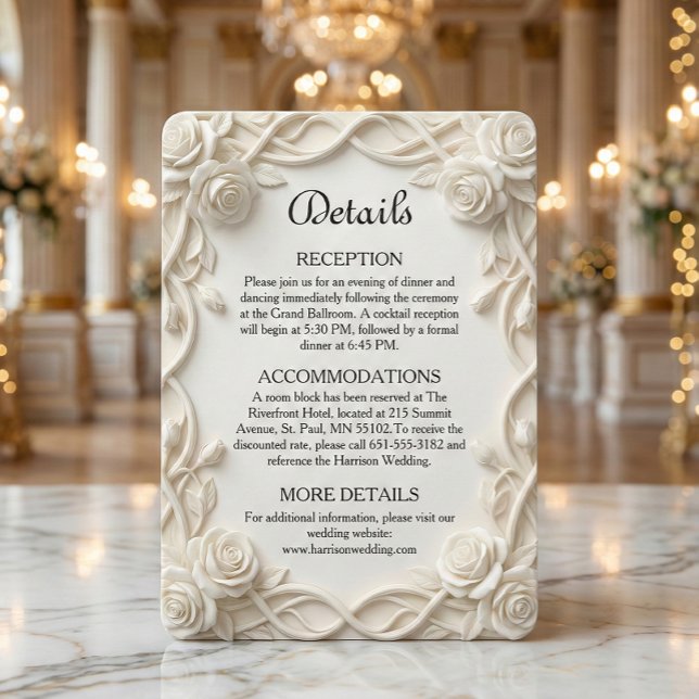 Elegant Faux Plaster Floral Relief Formal Wedding Enclosure Card (Creator Uploaded)