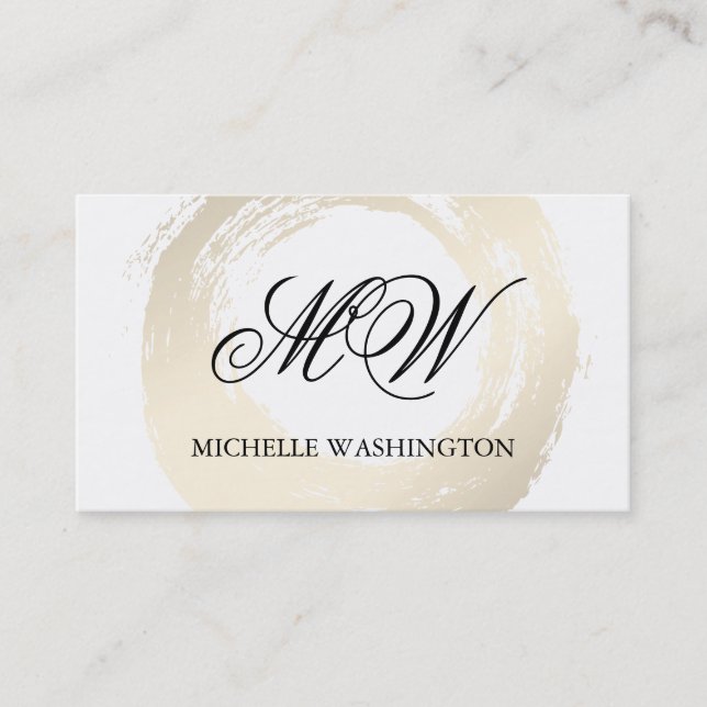 Elegant Faux Platinum Brushed Fancy Monogram Business Card (Front)