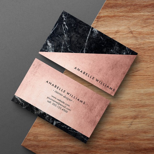 Elegant Faux Rose Gold and Black Marble Business Card (Creator Uploaded)
