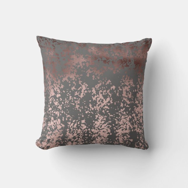 elegant faux rose gold and grey brushstrokes cushion (Front)