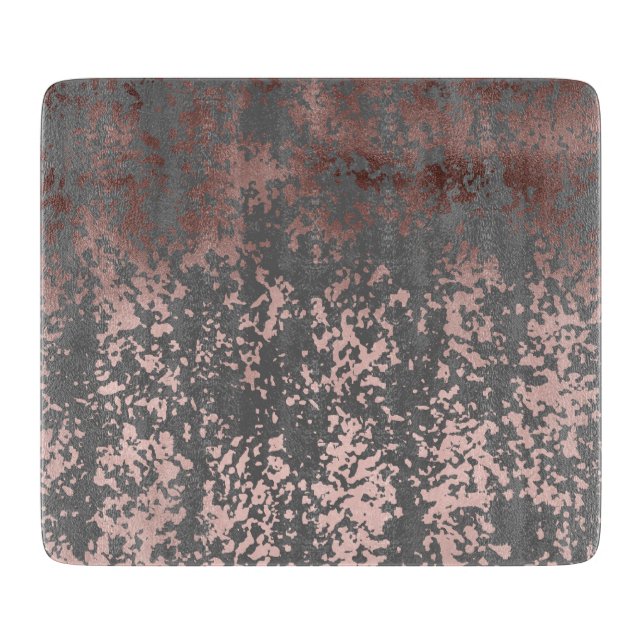 elegant faux rose gold and grey brushstrokes cutting board (Front)
