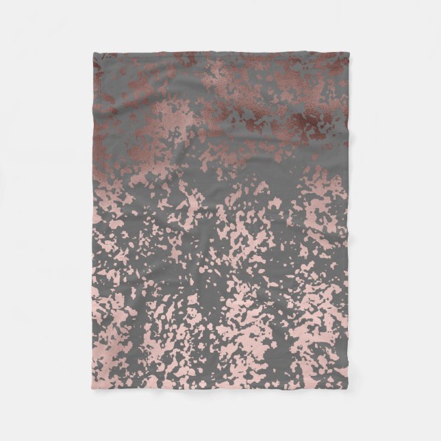 elegant faux rose gold and grey brushstrokes fleece blanket (Front)