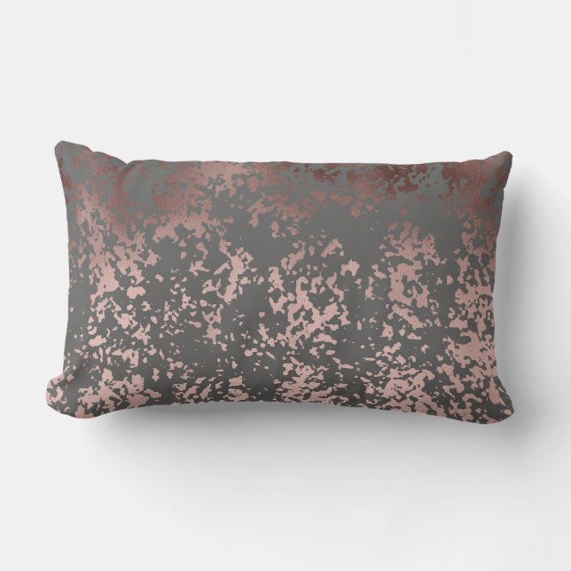elegant faux rose gold and grey brushstrokes lumbar cushion (Front)