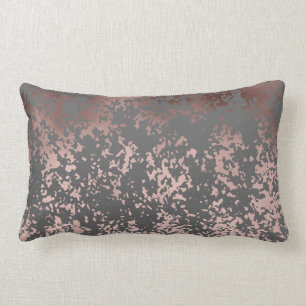 elegant faux rose gold and grey brushstrokes lumbar cushion