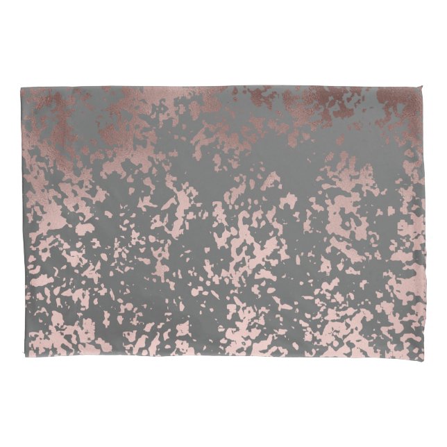 elegant faux rose gold and grey brushstrokes pillowcase (Front)