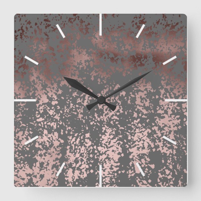 elegant faux rose gold and grey brushstrokes square wall clock (Front)