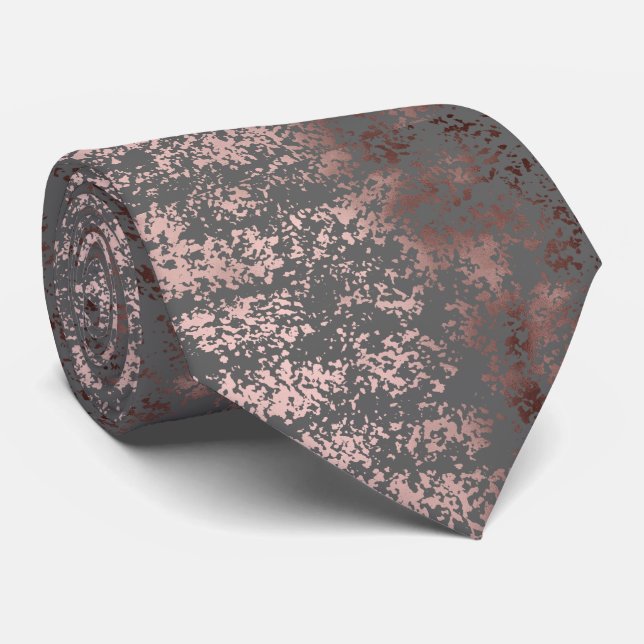 elegant faux rose gold and grey brushstrokes tie (Rolled)