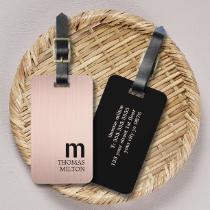 Elegant Faux Rose Gold Black Bold Monogram Luggage Tag