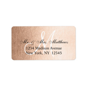 Elegant Faux Rose Gold Black Monogram Wedding Label