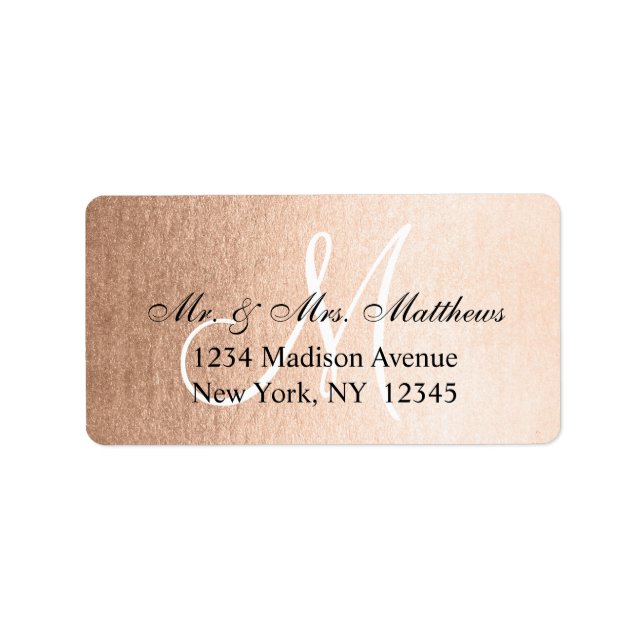 Elegant Faux Rose Gold Black Monogram Wedding Label (Front)