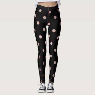 elegant faux rose gold black polka dots leggings