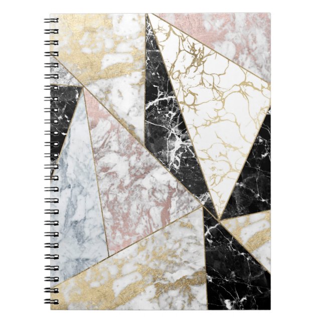 Elegant faux rose gold black white chic marble notebook (Front)