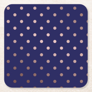 elegant faux rose gold blue polka dots square paper coaster