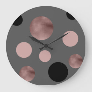 elegant faux rose gold blush pink black circles large clock