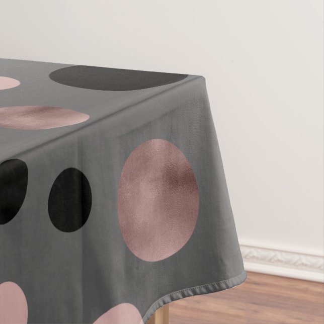 elegant faux rose gold blush pink black circles tablecloth (In Situ)