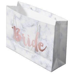 elegant faux rose gold "bride" white marble large gift bag