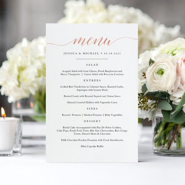 Elegant Faux Rose Gold Calligraphy Menu Card (Creator Uploaded)