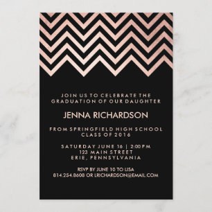 Elegant Faux Rose Gold Chevron Graduation Party Invitation
