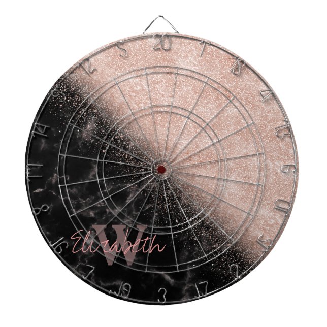 Elegant faux rose gold confetti black marble image dartboard (Front)