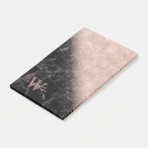Elegant faux rose gold confetti black marble image post-it notes