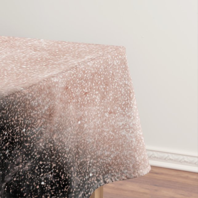 Elegant faux rose gold confetti black marble image tablecloth (In Situ)