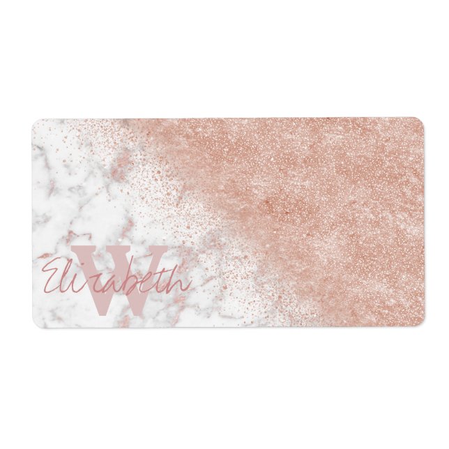 Elegant faux rose gold confetti white marble image (Front)