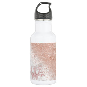 Elegant faux rose gold confetti white marble image 532 ml water bottle