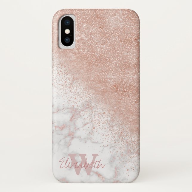 Elegant faux rose gold confetti white marble image Case-Mate iPhone case (Back)