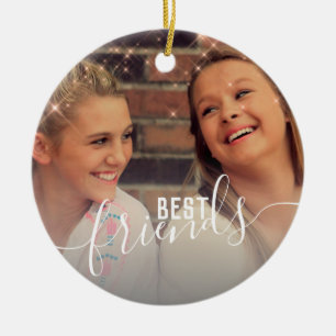 Elegant faux rose gold custom best friends photo ceramic ornament