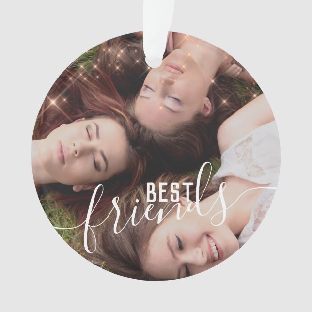 Elegant faux rose gold custom best friends photo ornament (Front)