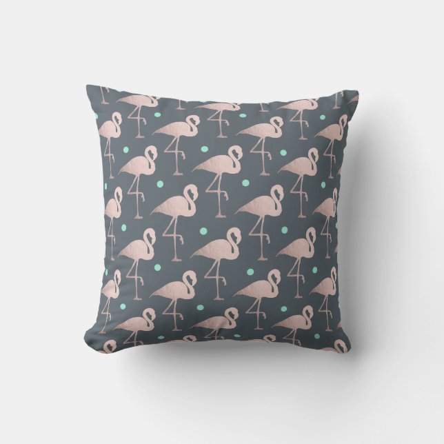 elegant faux rose gold flamingos mint polka dots cushion (Front)