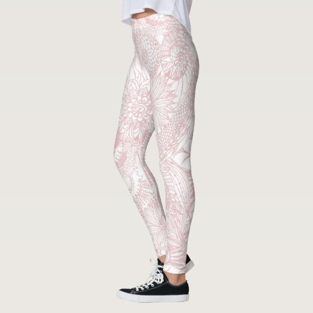 Elegant faux rose gold floral mandala design leggings (Left)