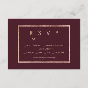 Elegant faux rose gold frame marsala RSVP Card
