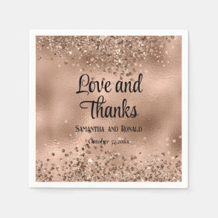 Elegant Faux Rose Gold Glitter and Foil Wedding Napkin
