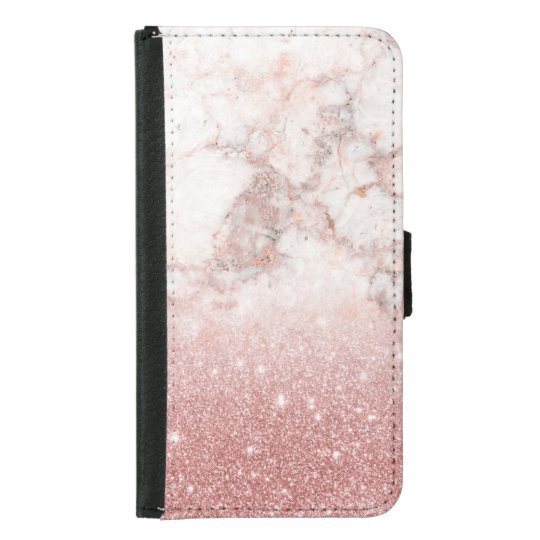 Elegant Faux Rose Gold Glitter White Marble Ombre