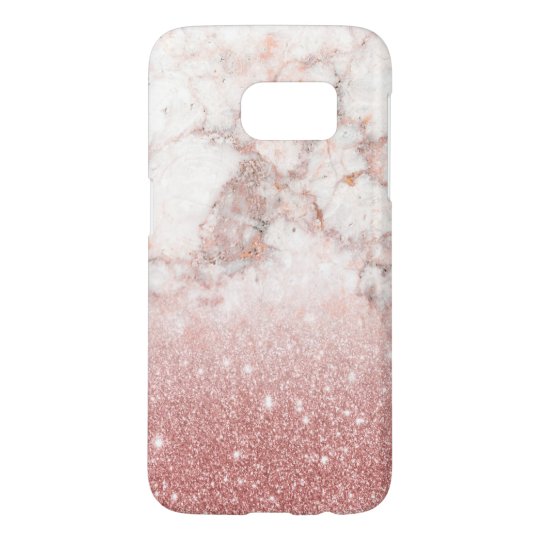 Elegant Faux Rose Gold Glitter White Marble Ombre