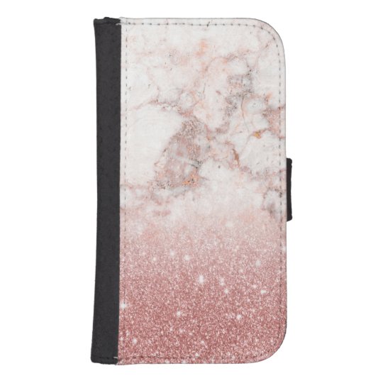 Elegant Faux Rose Gold Glitter White Marble Ombre