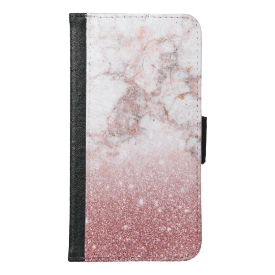 Elegant Faux Rose Gold Glitter White Marble Ombre