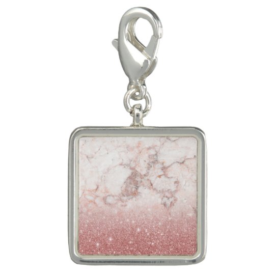 Elegant Faux Rose Gold Glitter White Marble Ombre