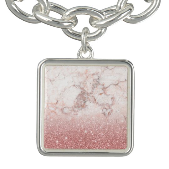 Elegant Faux Rose Gold Glitter White Marble Ombre