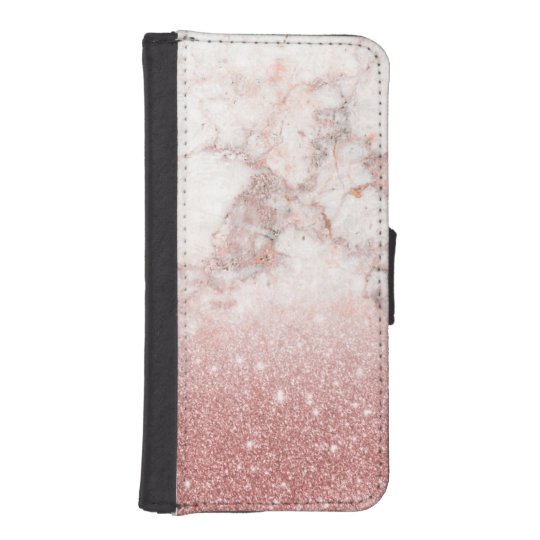 Elegant Faux Rose Gold Glitter White Marble Ombre