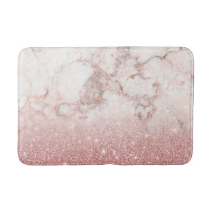 Elegant Faux Rose Gold Glitter White Marble Ombre Bath Mat