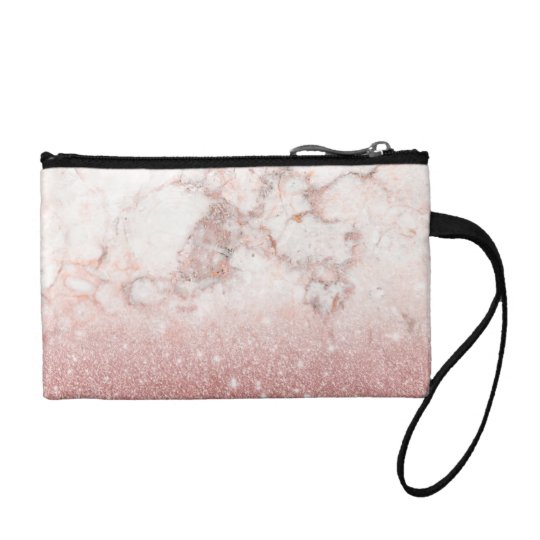 Elegant Faux Rose Gold Glitter White Marble Ombre Change Purse